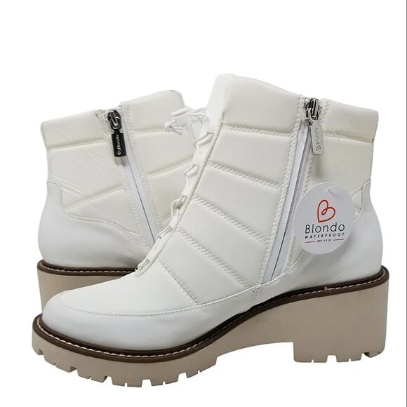 Blondo Daisy  Waterproof Lug Sole Boot in White Nylon - Picture 5 of 16
